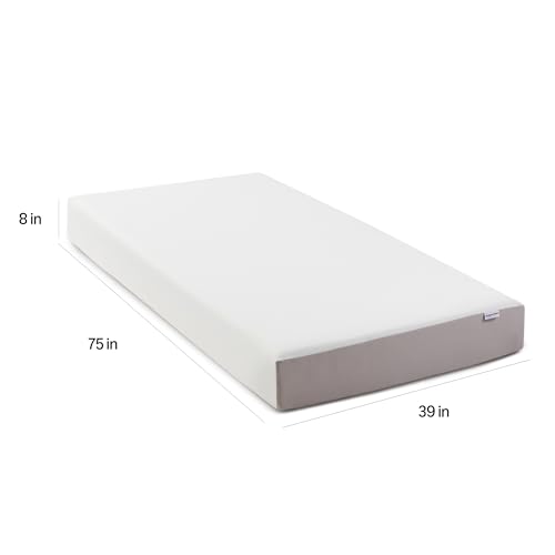 Amazon Basics Memory Foam Mattress, Soft Plush Feel, Breathable, Contours to Body, 8 Inch, Twin, White/Grey