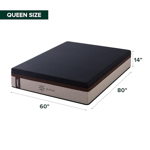 Zinus Lumbar+ Premium 14 Inch Memory Foam Mattress, Lumbar Support, Targeted Pressure Relief, Cooling Gel and Green Tea, Cool-to-The-Touch Cover, Medium Firm Feel, CertiPUR US Certified, Queen