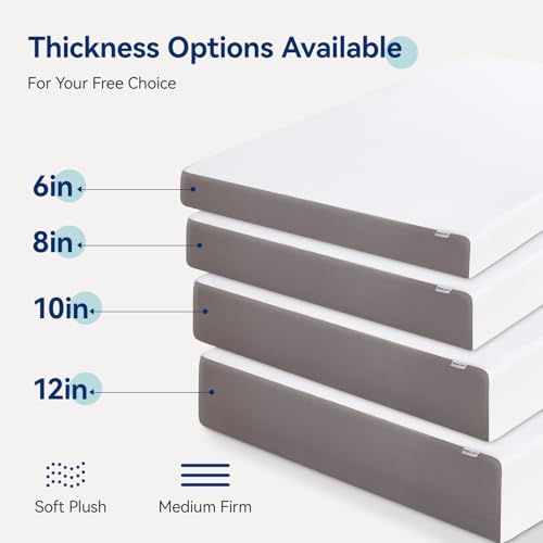 Amazon Basics Memory Foam Mattress, Medium Firm, 12 Inch, Full, White/Grey