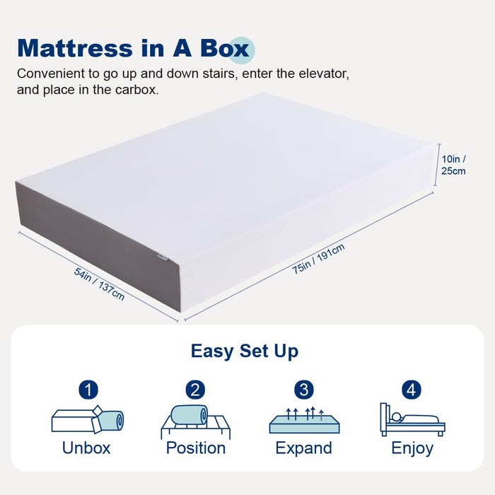Amazon Basics Memory Foam Mattress, Medium Firm, Breathable, 10 Inch, Full, White/Grey