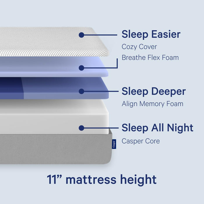 Casper Sleep Original Foam, Queen Size Memory Foam Mattress - Medium Firm Bed in a Box with Zoned SupportTM - 100-Night Trial - CertiPUR-US Mattress, Light Grey