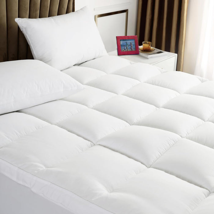 TESIONE Queen Mattress Topper - Extra Thick Mattress Pad Cover - Pillow Top with Soft Breathable Spiral Fiber Filling, 8-21 Inch Deep Pocket, Cooling, White