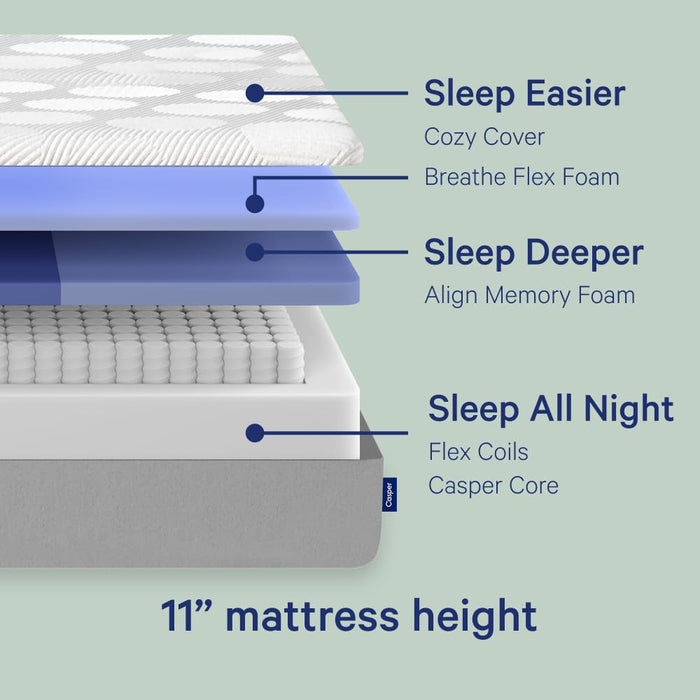 Casper Sleep Original Foam Hybrid Mattress, Queen Size - Medium Firm Memory Foam with Zoned SupportTM - 100-Night Trial - 10 Year Warranty - CertiPUR-US Mattress, Light Gray