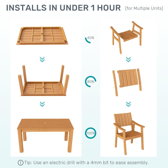 ZHUSI Patio Table and Chairs Set, Outdoor Table and Chairs,HDPE Outdoor Dining Set with Umbrella Hole for Backyard, Poolside, Porch 6 Armchairs