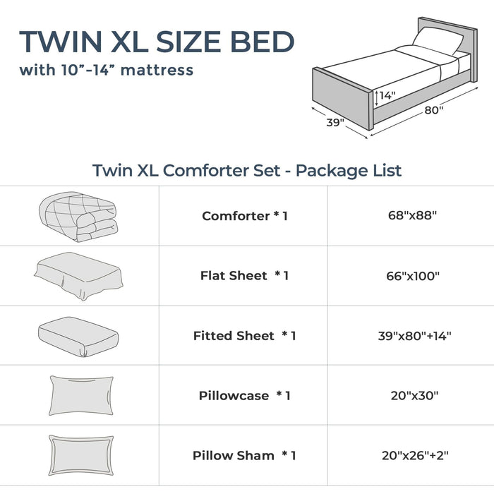 HEVUMYI Twin-XL Comforter Set - 5-Piece All Season Bed in a Bag Twin-XL, Ultra Soft Bedding Set with Comforter, Flat Sheet, Fitted Sheet, Pillowcases, Pillow Shams, Dark Grey