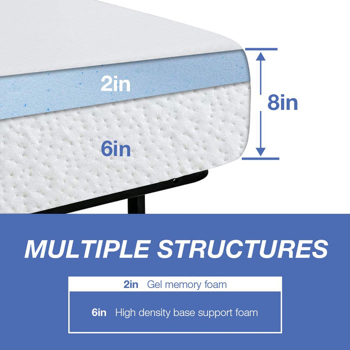FDW | 8 Inch Queen Mattress | Medium Firm | Gel Memory Foam Mattress | White | Bed in a Box, CertiPUR-US Certified | Pressure Relief, Cooling Ventilated Foam | Washable Removable Cover