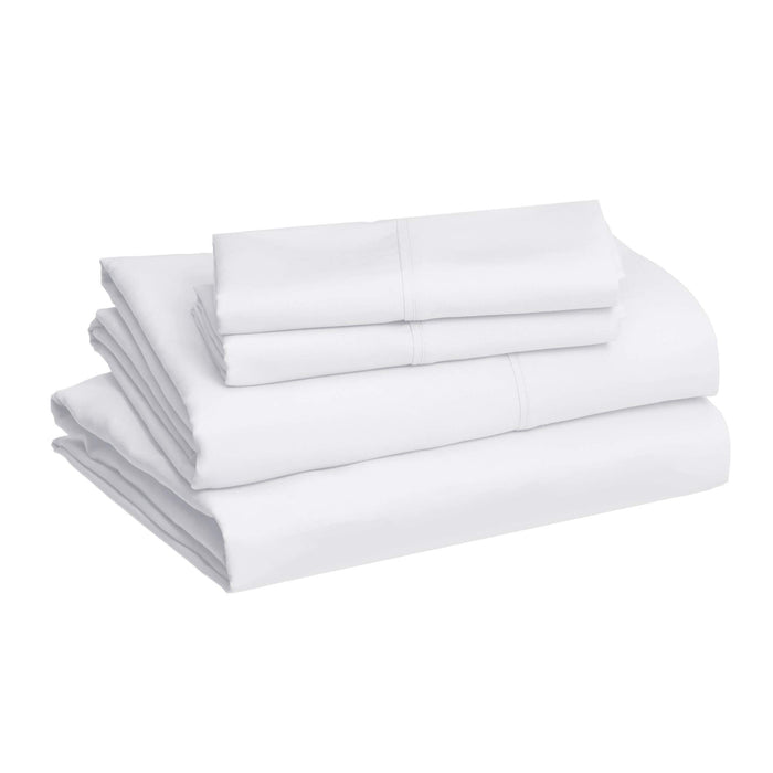 Amazon Basics - 4 Piece Microfiber Lightweight Wrinkle-free Bed Sheet Set, Super Soft Easy Care, 14'' Deep Pockets, Queen, Bright White, Solid