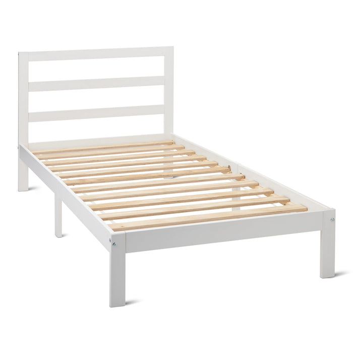 Amazon Basics Twin Bed Frame with Headboard, Solid Pine Wood with Bed Slats, Support, White