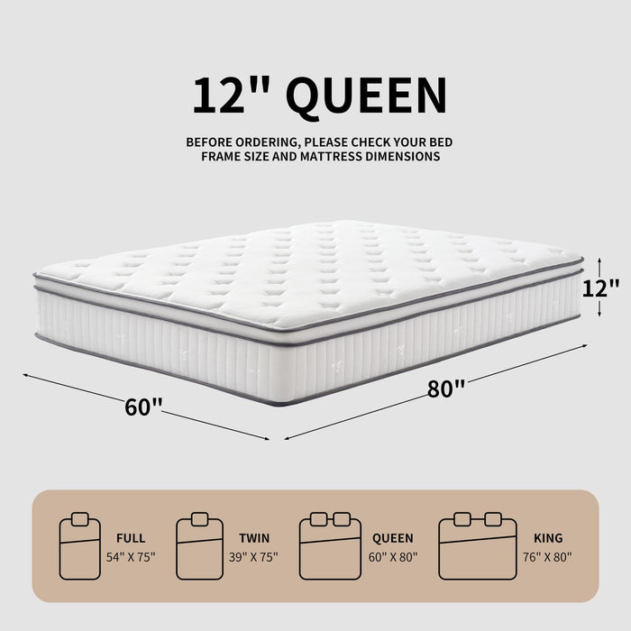 saows Queen Mattress 12 Inch Hybrid Mattress Queen Size - Individually Pocket Coils & Motion Isolation | Memory Foam - Pressure Relief, Arrives Eco-Compact, Medium Firm (80"X60")