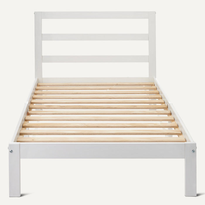 Amazon Basics Twin Bed Frame with Headboard, Solid Pine Wood with Bed Slats, Support, White
