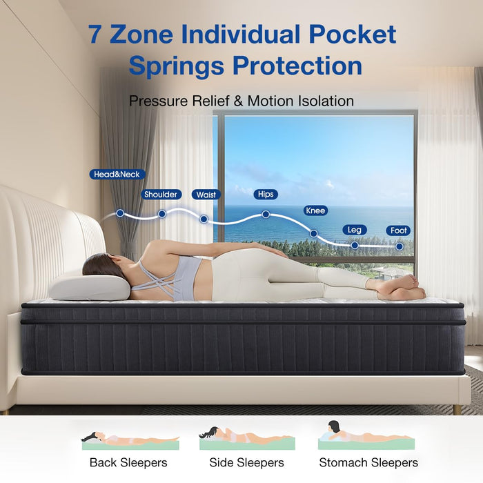 AirYoung 12 inch Full Mattress, Memory Foam Hybird Pocket Coil Full Mattress, Motion Isolation Pressure Relief Strong Edge Support, Medium Firm, with CertiPUR-US Certified