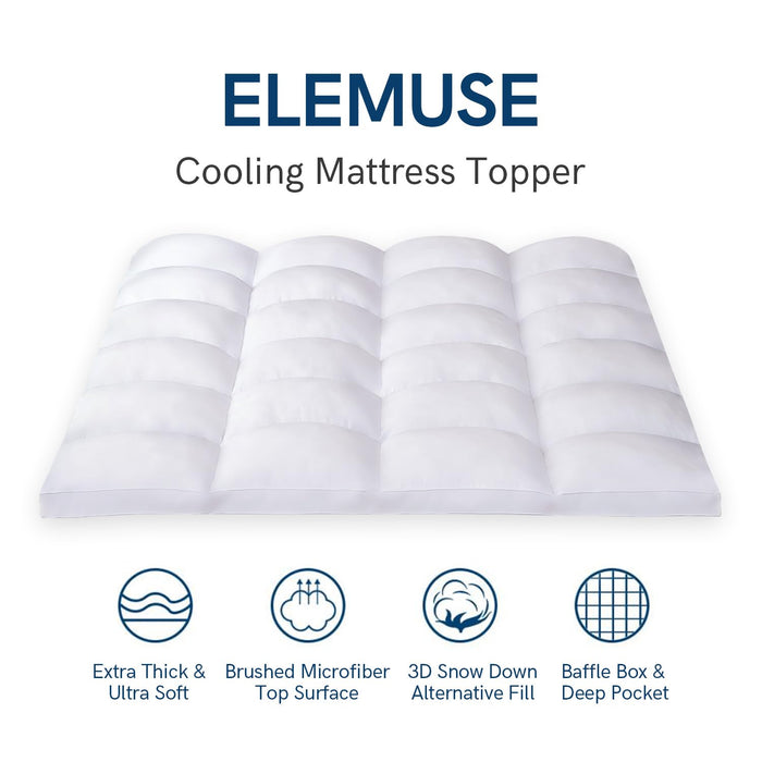 ELEMUSE RV King Mattress Topper for Back Pain, Extra Thick Mattress Pad Cover, Plush Soft Pillowtop with Elastic Deep Pocket, Overfilled Down Alternative Filling