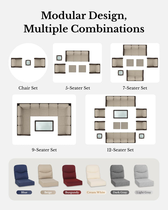 HILLGA Luxury Patio Furniture Set with 6-inch Thick Cushion, Outdoor Couch and High Back Swivel Rocker Patio Chairs, 10PCS Wicker Conversation Set for Deck Yard and Poolside, Blue (V2)