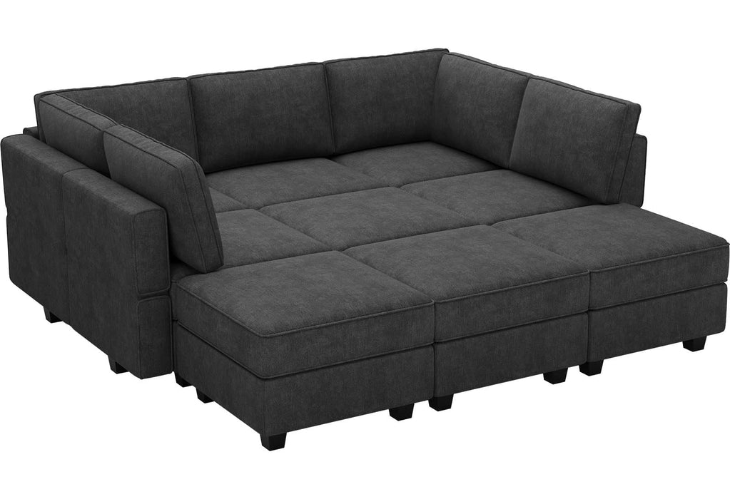 Belffin Modular Sectional Sleeper Sofa Couch with Storage Ottoman Convertible Sectional Couches for Living Room Terry Reversible Chaise. Black Sofa