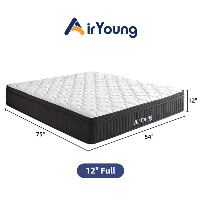 AirYoung 12 inch Full Mattress, Memory Foam Hybird Pocket Coil Full Mattress, Motion Isolation Pressure Relief Strong Edge Support, Medium Firm, with CertiPUR-US Certified