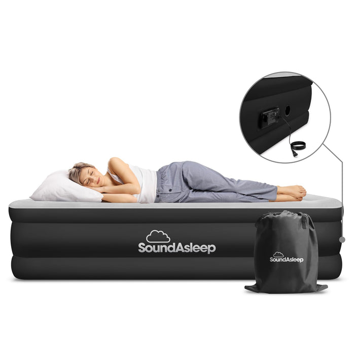 SoundAsleep Products Dream Series Luxury Air Mattress, ComfortCoil Technology, Built-in High Capacity Pump for Home, Camping- Double Height, Adjustable, Inflatable Blow Up, Portable - Twin Size