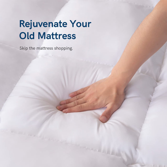 ELEMUSE RV King Mattress Topper for Back Pain, Extra Thick Mattress Pad Cover, Plush Soft Pillowtop with Elastic Deep Pocket, Overfilled Down Alternative Filling