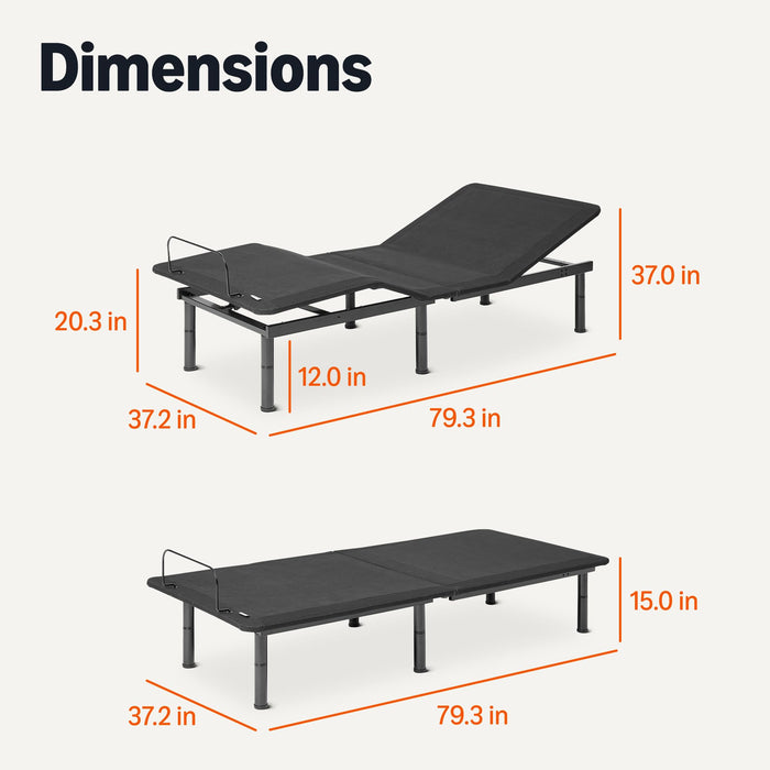 Amazon Basics Adjustable Metal Platform Bed Base with Wireless Remote Control, Twin XL Size