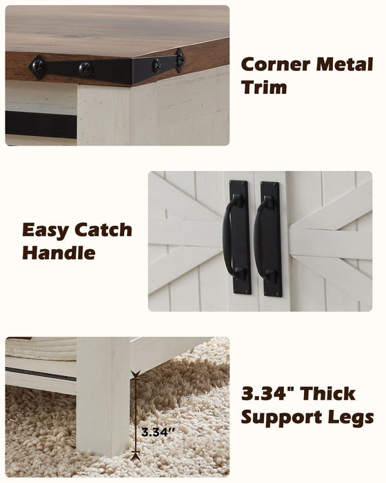 OKD 48" Farmhouse Lift Top Coffee Table with Sliding Barn Door,Rustic Center Table with Hidden Storage Compartment,Lifting Tabletop and Adjustable Shelf for Living Room,Office,Antique White