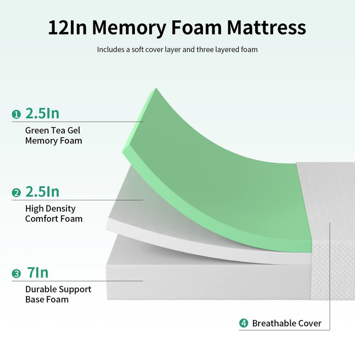 Pay Lesshere 12 Inch Queen Green Tea Mattress/Breathable Mattress for Cool Sleep & Pressure Relief/Medium Firm Mattresses/CertiPUR-US Certified/Bed-in-a-Box/Pressure Relieving （12 inch, Queen）