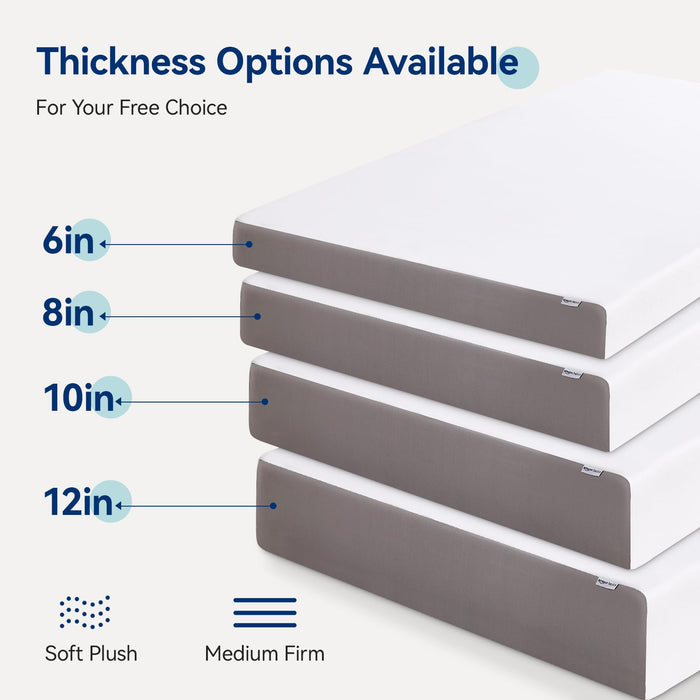 Amazon Basics Soft Plush Feel Memory Foam Mattress, Breathable, 8 Inch, Full, White/Grey