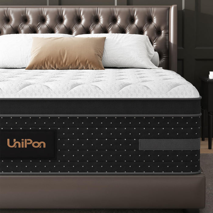 UniPon 14 inch Queen Size Mattress, Hybrid Mattress in a Box with Zoned Lumbar Support for Side Sleepers, Pressure Relief, Fiberglass Free, 365 Nights Trial, 10 Years Warranty