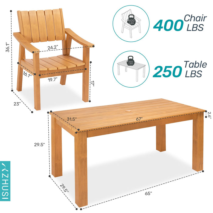 ZHUSI Patio Table and Chairs Set, Outdoor Table and Chairs,HDPE Outdoor Dining Set with Umbrella Hole for Backyard, Poolside, Porch 6 Armchairs