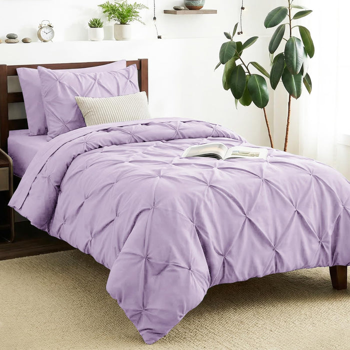 CozyLux Twin XL Comforter Set Lavender, 5 Pieces Pintuck Bed in a Bag