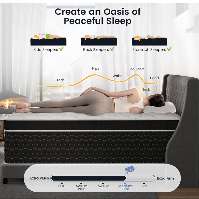 Ruoysun 10 inch Queen Mattress, Queen Bed Mattress in a Box, Cooling & Breathable Medium Firm Hybrid Mattresses with Gel Memory Foam and Pocket Springs,100 Night Sleep Trial, CertiPUR-US Certified