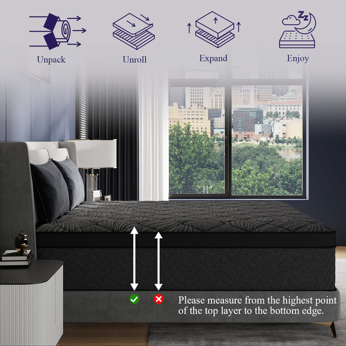 BEDingly Queen Size Mattress, 14 Inch Luxury Hybrid Queen Mattress in a Box, Medium Firm Mattresses with Cooling Gel Memory Foam & Pocket Springs, Double Additional Support, 365-Night Trial