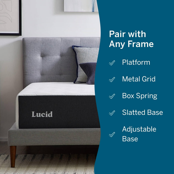 Lucid 14 Inch Memory Foam Mattress - Medium Firm Feel - Infused with Refreshing Bamboo Charcoal and Cooling Gel - Bed in a Box - Temperature Regulating - Pressure Relief - Breathable - Queen Size