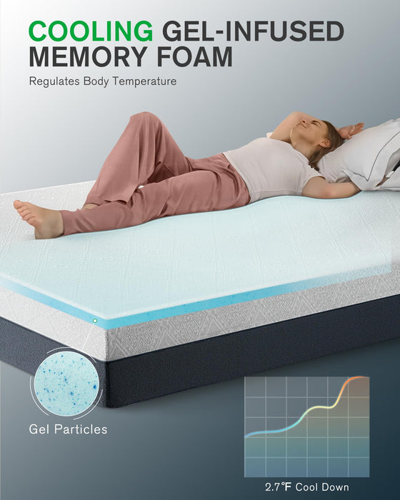 Life Balance Queen Size Mattress, 10 Inch Cooling-Gel Memory Foam Mattress Made in USA, CertiPUR-US Certified Mattresses in a Box, Medium Firm, Pressure Relief, Motion Isolation, CY-10-Q-V