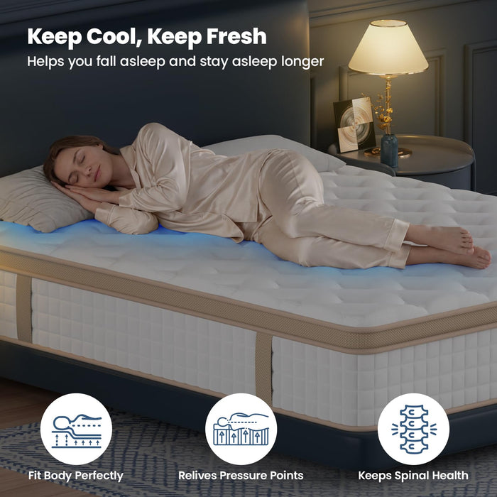 MOOA Queen Mattress, 12 Inch Cooling Hybrid Mattress in a Box, Medium Firm