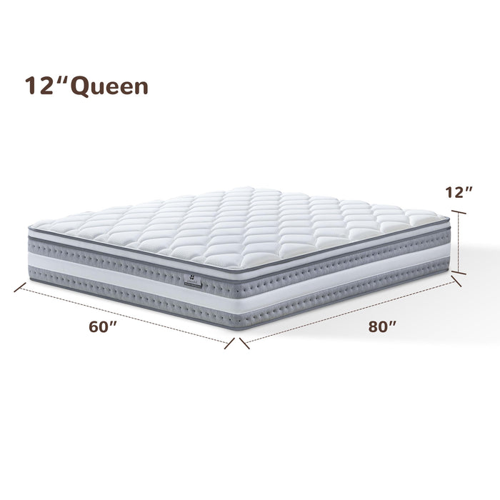 Naruchu Queen Mattress, 12 Inch Queen Size Hybrid Mattresses with Memory Foam and Individual Pocket Spring for Motion Isolation, Pressure Relief, Medium Firm Mattress in a Box, 60 * 80 * 12