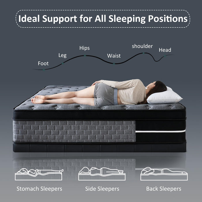 Quarota Queen Mattress, 12 Inch Hybrid Queen Size Mattress, Medium Firm