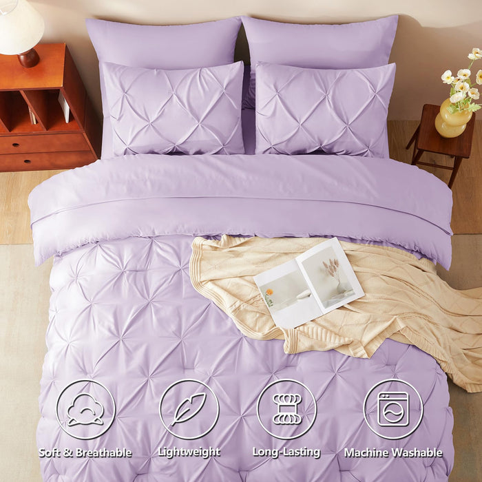 CozyLux Twin XL Comforter Set Lavender, 5 Pieces Pintuck Bed in a Bag