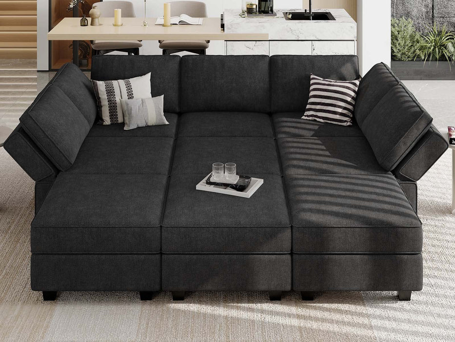 Belffin Modular Sectional Sleeper Sofa Couch with Storage Ottoman Convertible Sectional Couches for Living Room Terry Reversible Chaise. Black Sofa