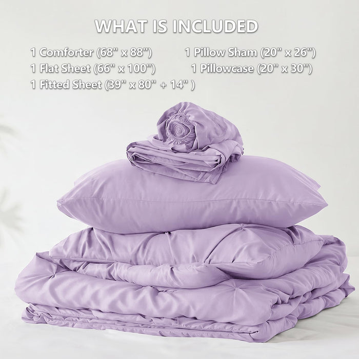 CozyLux Twin XL Comforter Set Lavender, 5 Pieces Pintuck Bed in a Bag