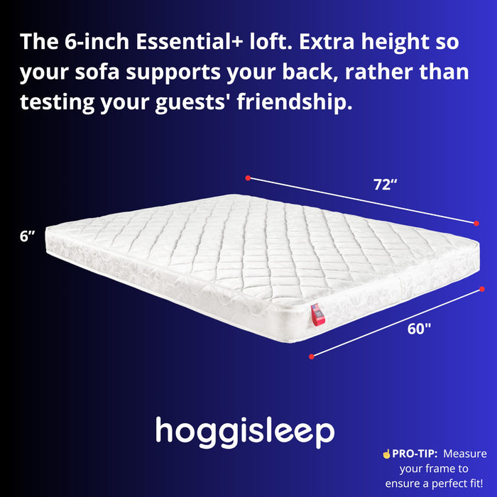 hoggisleep 60" x 72" Queen, 6 Inch Sleeper Sofa Bed Mattress - Innerspring, Medium Firm, Waterfall White Designer Jacquard Cover, Bed in a Box Mattress - Made in USA