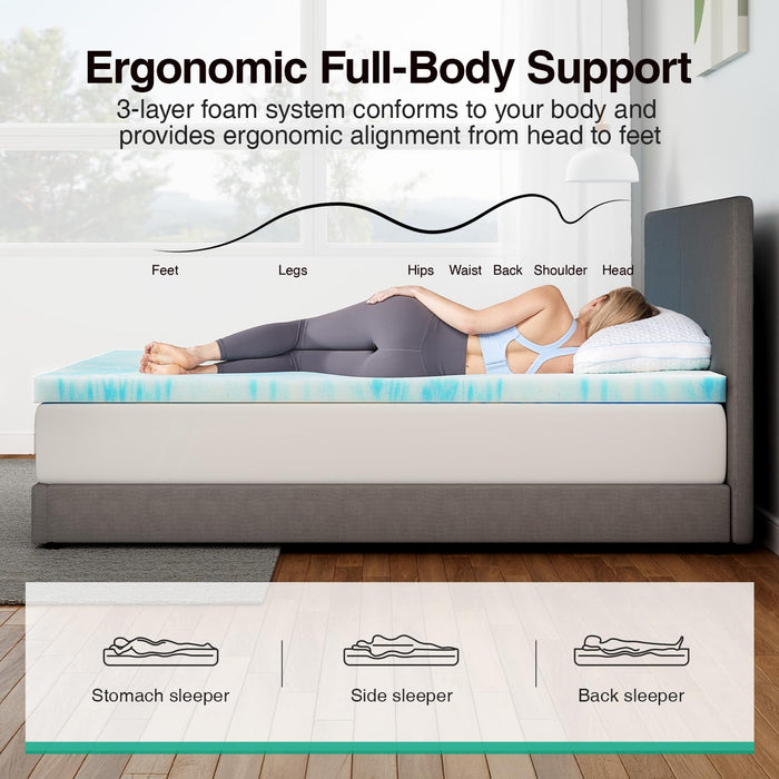 Novilla Twin Memory Foam Mattress Topper 2 Inch, Cooling Gel Infused, Ventilated Pressure Relief Pad, Soft Comfort for Sofa, RV, Camper, Dorm Room