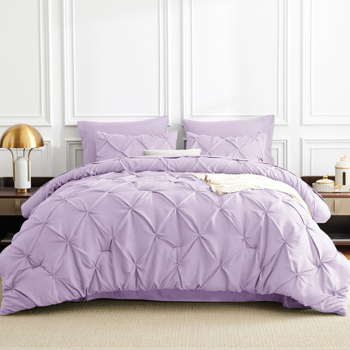 CozyLux Twin XL Comforter Set Lavender, 5 Pieces Pintuck Bed in a Bag