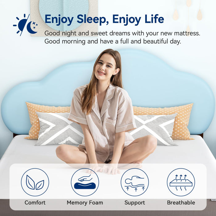 Amazon Basics Breathable Memory Foam Mattress, Soft Plush Feel, 6 Inch, Queen, White/Grey, 80 x 60 x 6 inches (LxWxH)