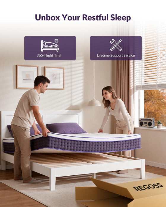 REGOSS Queen Mattress 12 Inch Hybrid Mattress in a Box, Cooling Memory Foam for Back Pain, Medium Firm Queen Size Mattresses, Cloud-Like Pressure Relief, Fiberglass-Free, CertiPUR-US, 365-Night Trial