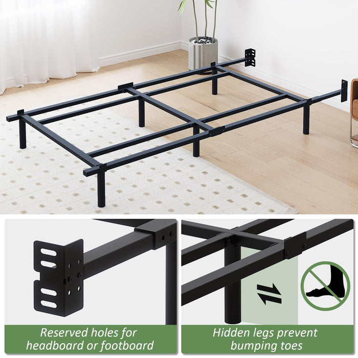 Mashomdec Twin Metal Bed Frame, 7 Inch Low Heavy Duty Platform Bed Frames Twin Size for Box Spring and Mattress, Easy Assembly, Noise-Free, Adjustable, Black