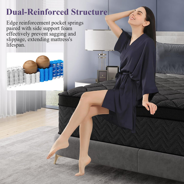 BEDingly Queen Size Mattress, 14 Inch Luxury Hybrid Queen Mattress in a Box, Medium Firm Mattresses with Cooling Gel Memory Foam & Pocket Springs, Double Additional Support, 365-Night Trial