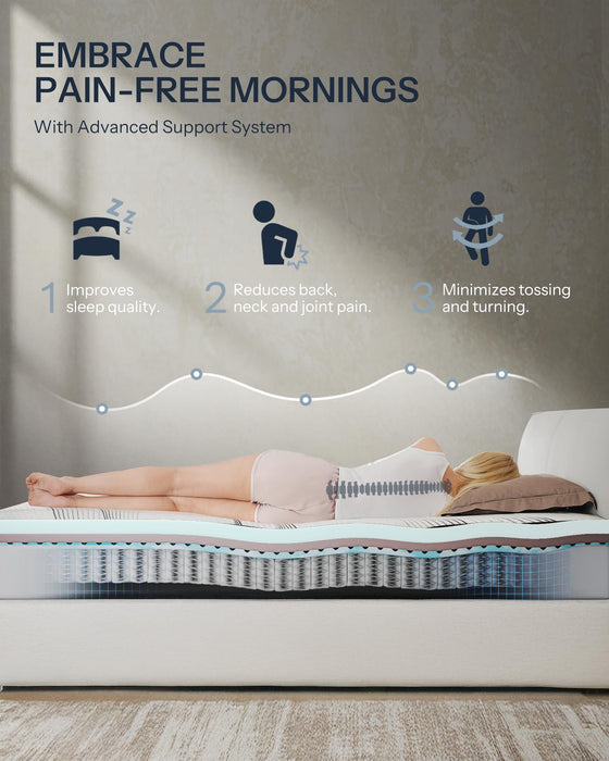 Life Balance Queen Hybrid Mattress 12 Inch, Made in USA, Medium, Copper Gel Memory Foam， Hypoallergenic & Odorless, Motion Isolation & Pressure Relief, Mattress in a Box