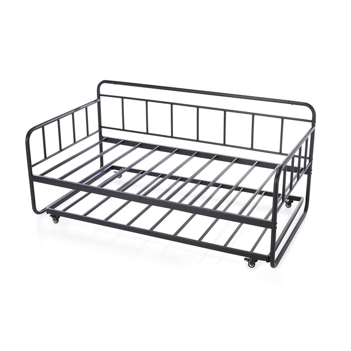 Amazon Basics Twin Daybed and Trundle Bed Frame Set, Space Saving Steel Slat Support, Easy Assembly, Twin Size, Black, 77.3 x 40 x 35.4 in