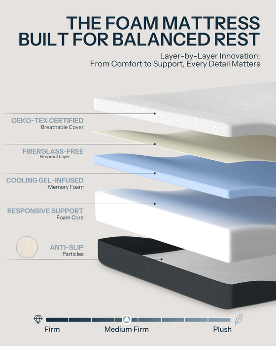 King Size Mattress, 10 Inch Cooling-Gel Memory Foam King Bed Mattress Made in USA, Pressure Relief, Motion Isolation, Breathable Fabric, Mattresses in a Box for Optimal Sleep Quality, CY-10-K