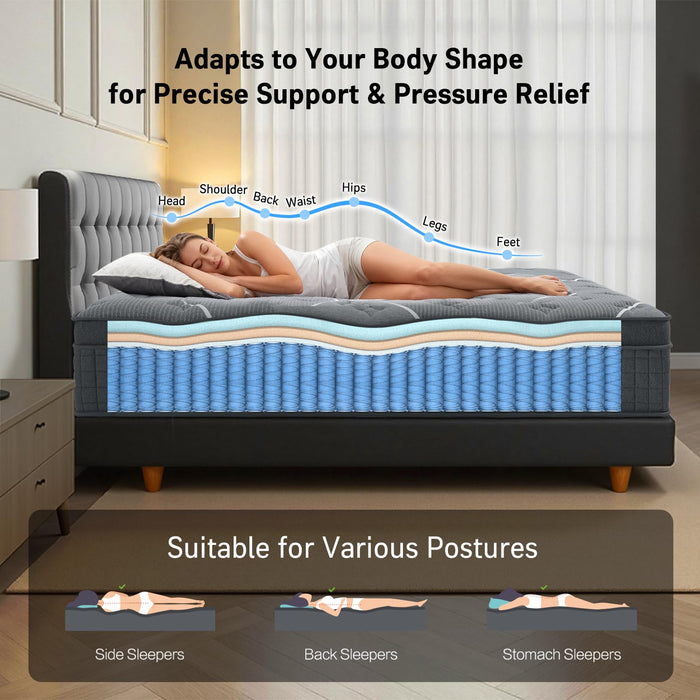 Queen Mattress, 14 Inch Queen Size Mattresses in a Box,Hotel-Level Luxury Upgraded Cooling Gel Memory Foam Upgraded Pocket Springs, Relieve Back Waist Pain, Zoned Support Medium Firm,365-Night Trial