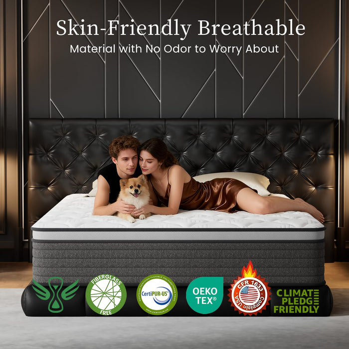 PUBPLON Queen Mattress 14 Inch Hybrid Queen Size-Gel Memory Foam Mattress in a Box, Individually Wrapped Pocket Spring, Pressure Relief Edge Support, Medium Firm
